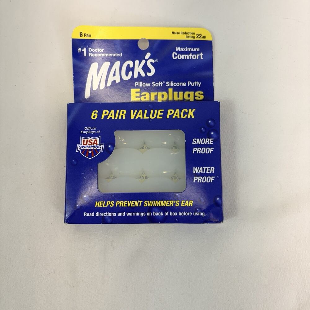 Mack’s Pillow Soft Silicone Putty Earplugs 6 Pair New Water Proof functional
